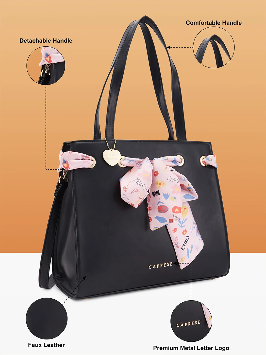 Caprese Chenelle Large Black Satchel Bag - Image 6