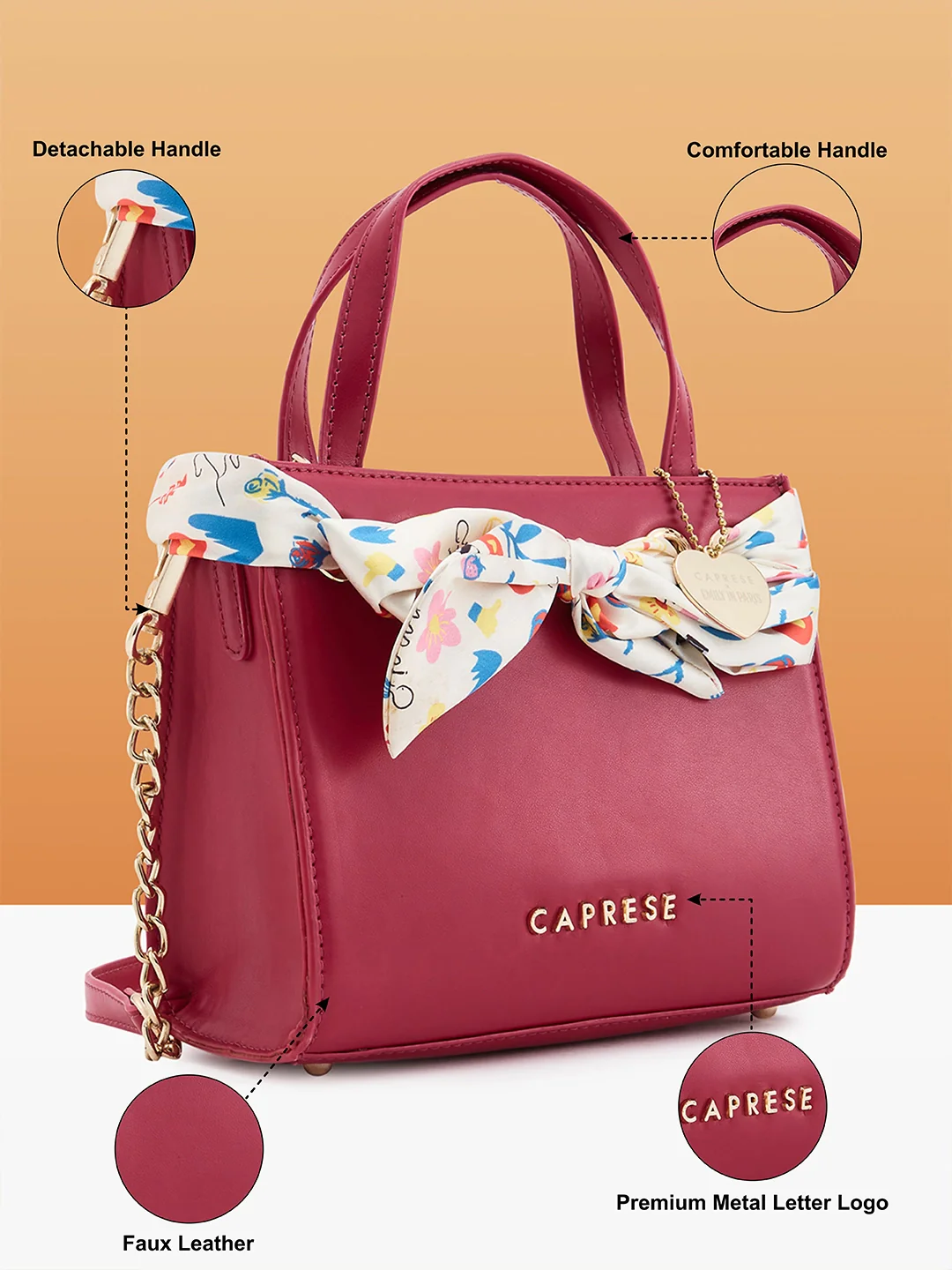 Caprese Chenelle Small Dark Pink Satchel Bag - Image 6