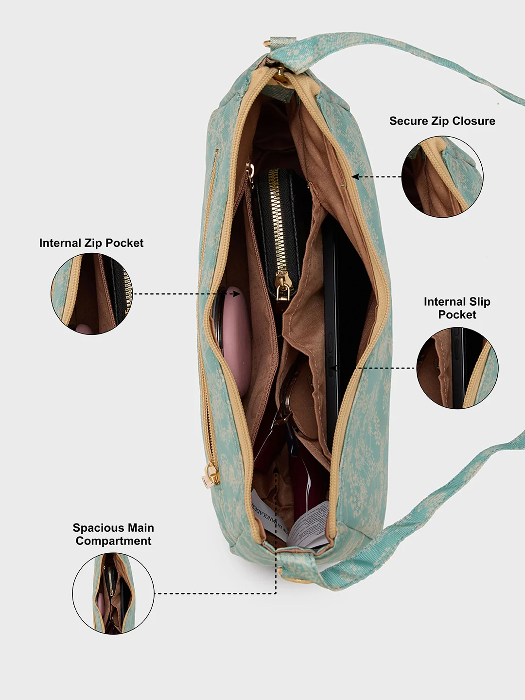 Caprese Chrysan Medium Sage Sling Bag - Image 4