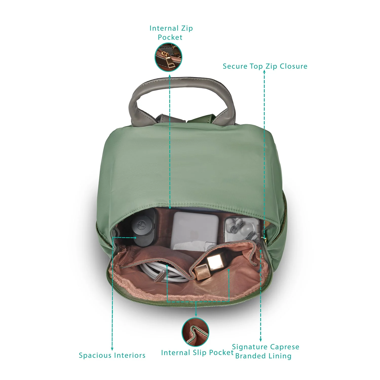 Caprese Cindy Small Military Green Backpack - Image 5