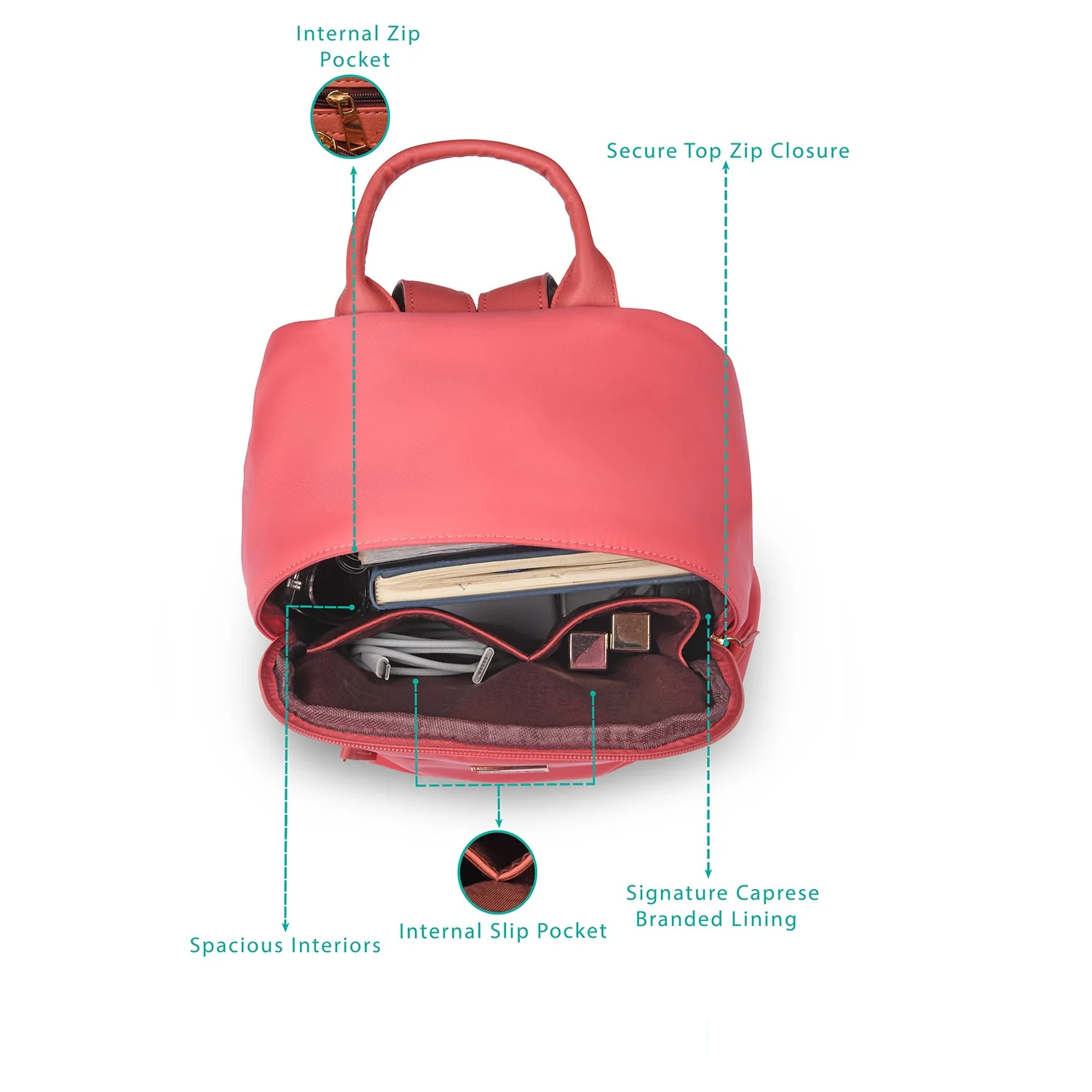Caprese Cindy Small Pastel Peach Backpack - Image 5