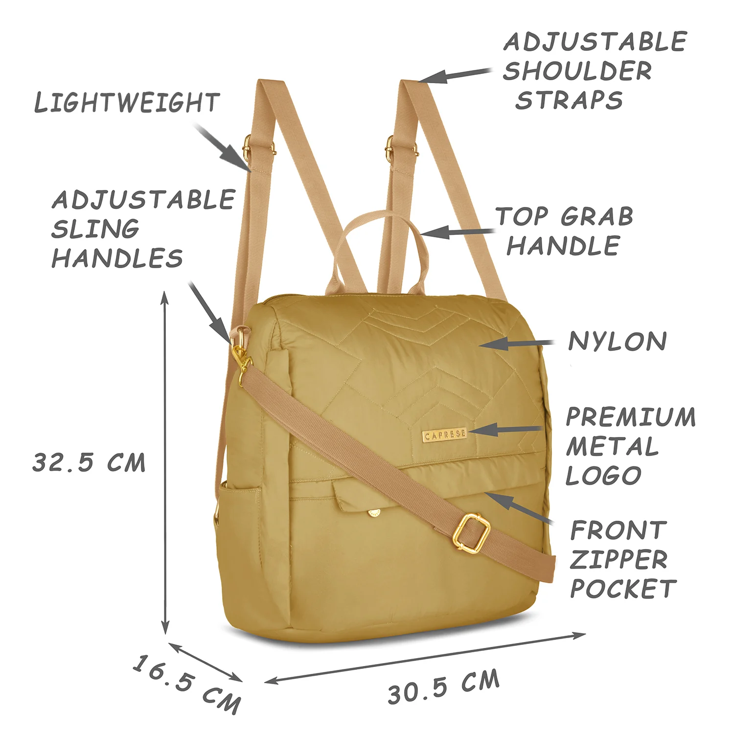 Caprese Clara Large Ochre Backpack - Image 4