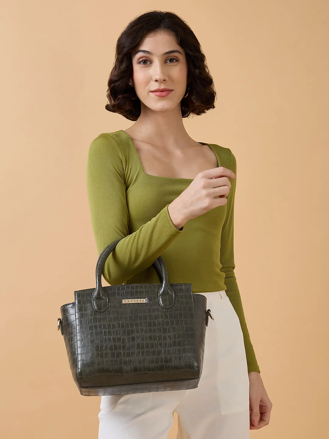 Caprese Cristina Medium Green Satchel Bag - Image 3