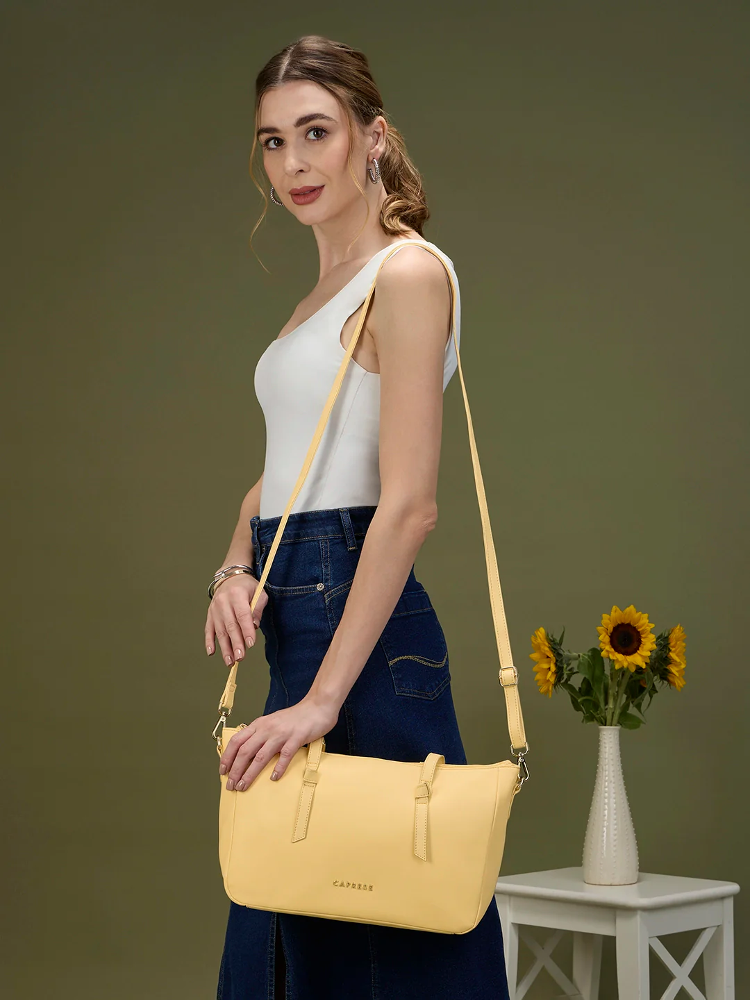 Caprese Crystal Large Butter Yellow Satchel Bag - Image 13
