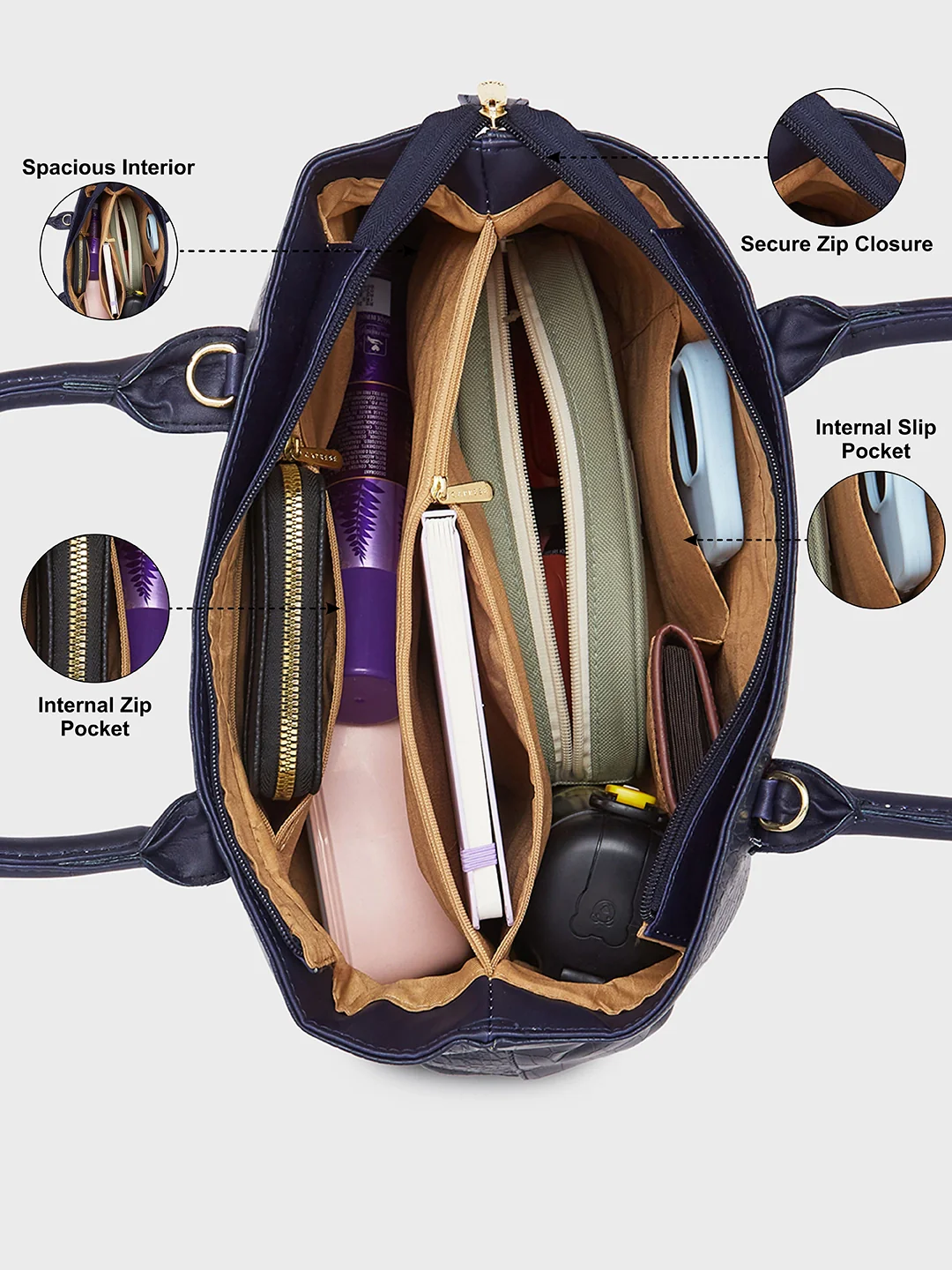 Caprese Cynthia Medium Navy Satchel Bag - Image 8