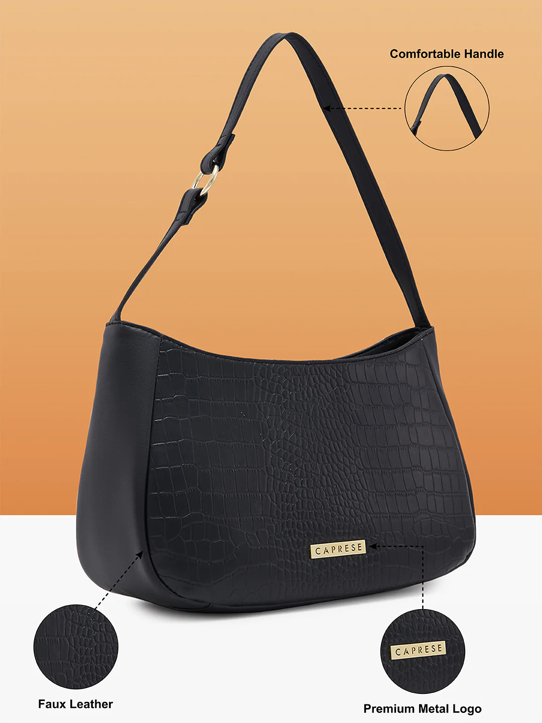 Caprese Cyprus Medium Black Hobo Bag - Image 5