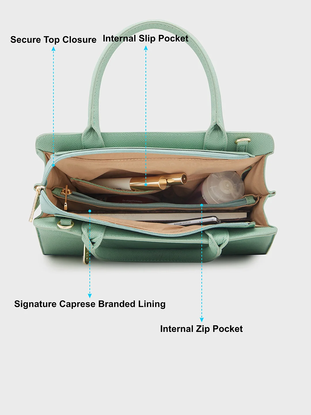 Caprese Daphne Medium Mint Satchel Bag - Image 10