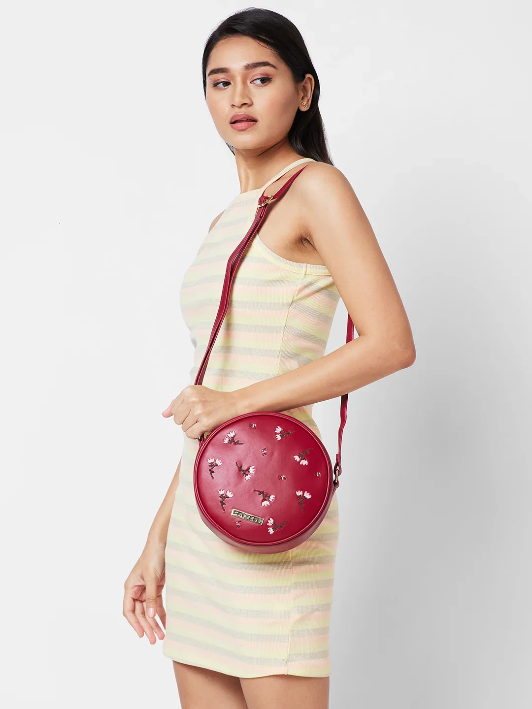 Caprese Dara Medium Maroon Sling Bag - Image 11