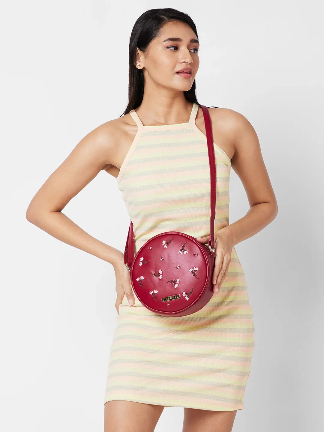 Caprese Dara Medium Maroon Sling Bag - Image 12