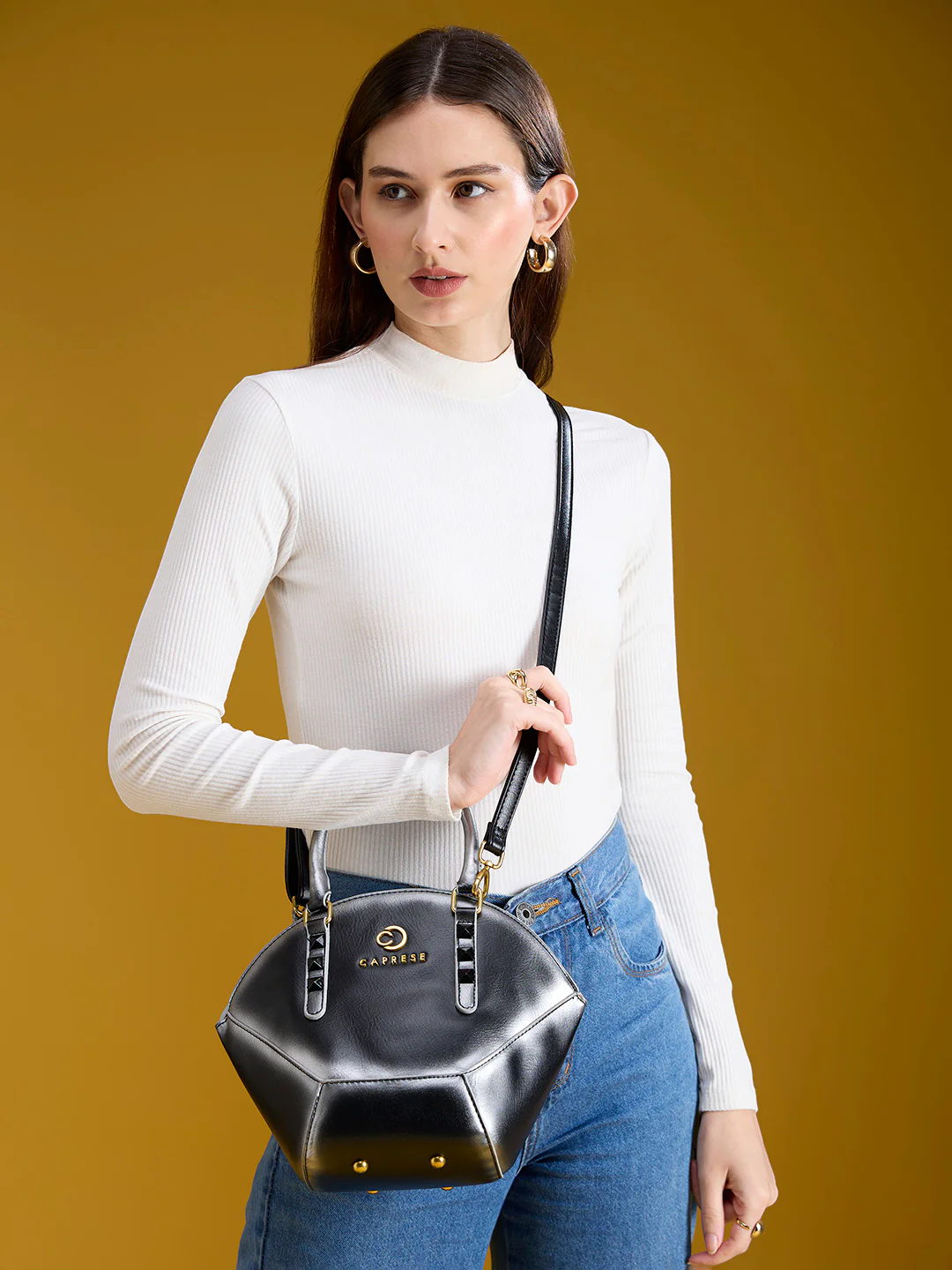 Caprese Dee Medium Black Handheld Satchel - Image 12