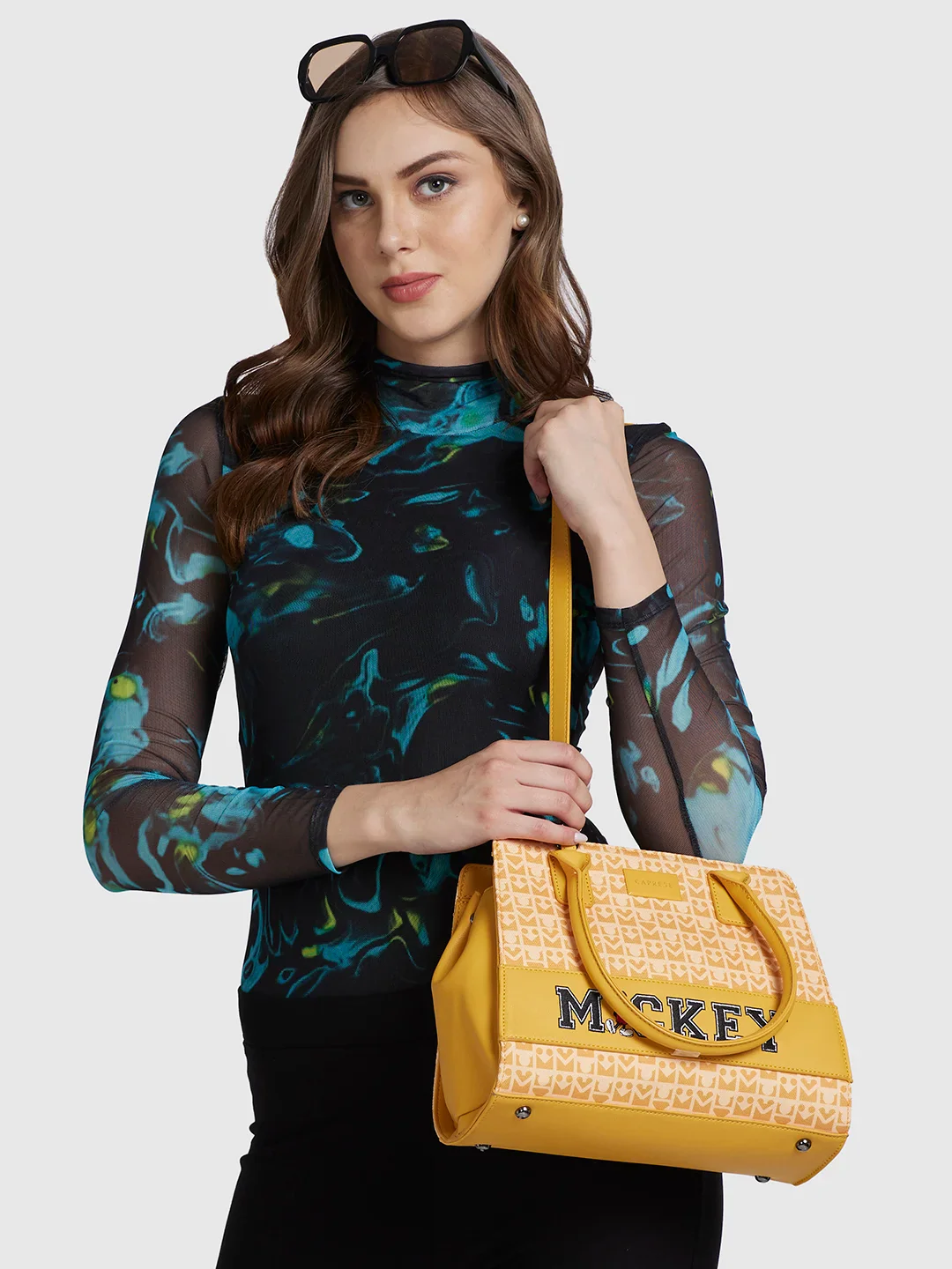 Caprese Disney Inspired Printed Mickey Medium Yellow Satchel Bag - Image 11