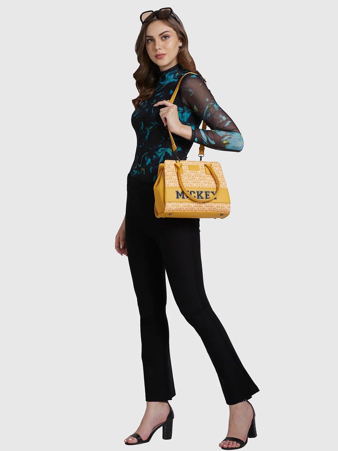 Caprese Disney Inspired Printed Mickey Medium Yellow Satchel Bag - Image 12