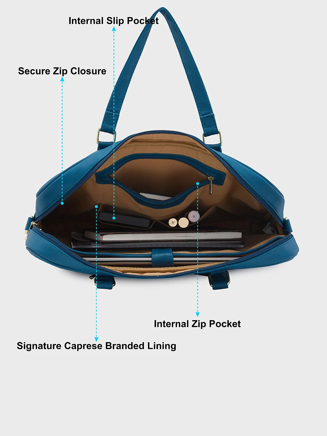 Caprese Dora Large Teal Laptop Bag - Image 8