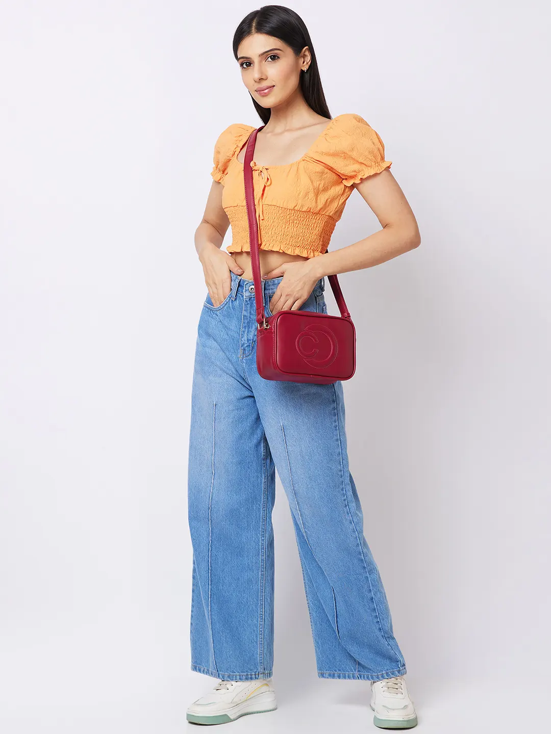 Caprese Dora Medium Burgundy Sling Bag - Image 13