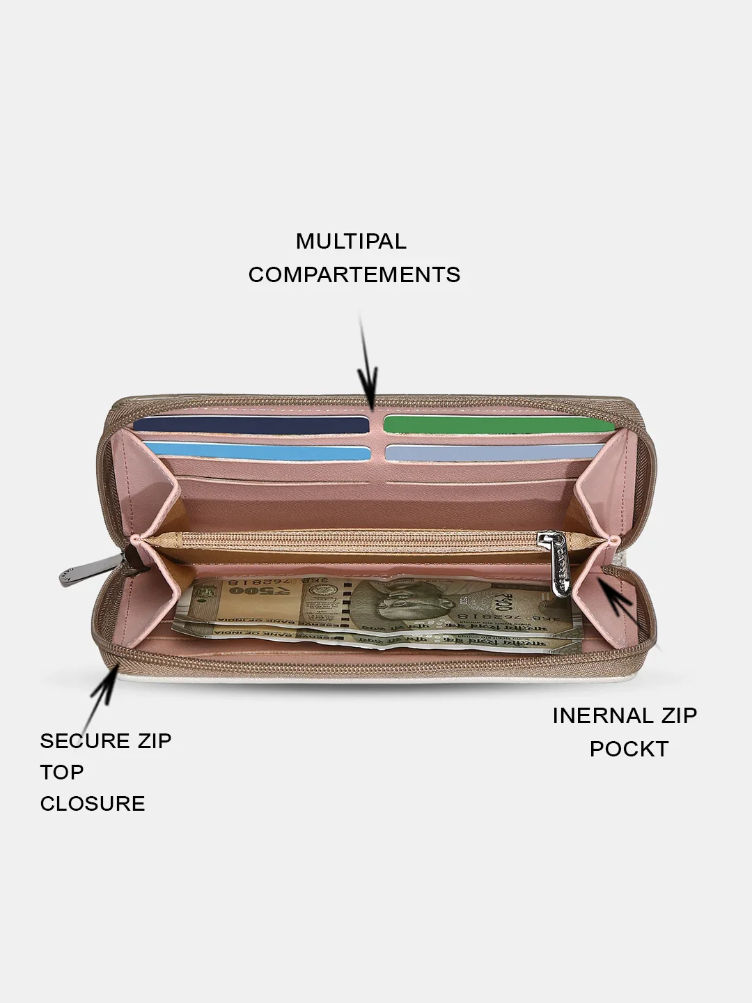 Caprese Dorrita Medium Taupe Zip Around Wallet - Image 12
