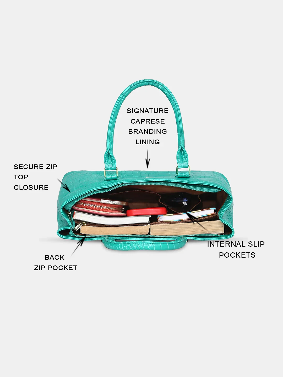 Caprese Eastwood Medium Metallic Green Tote Bag - Image 12