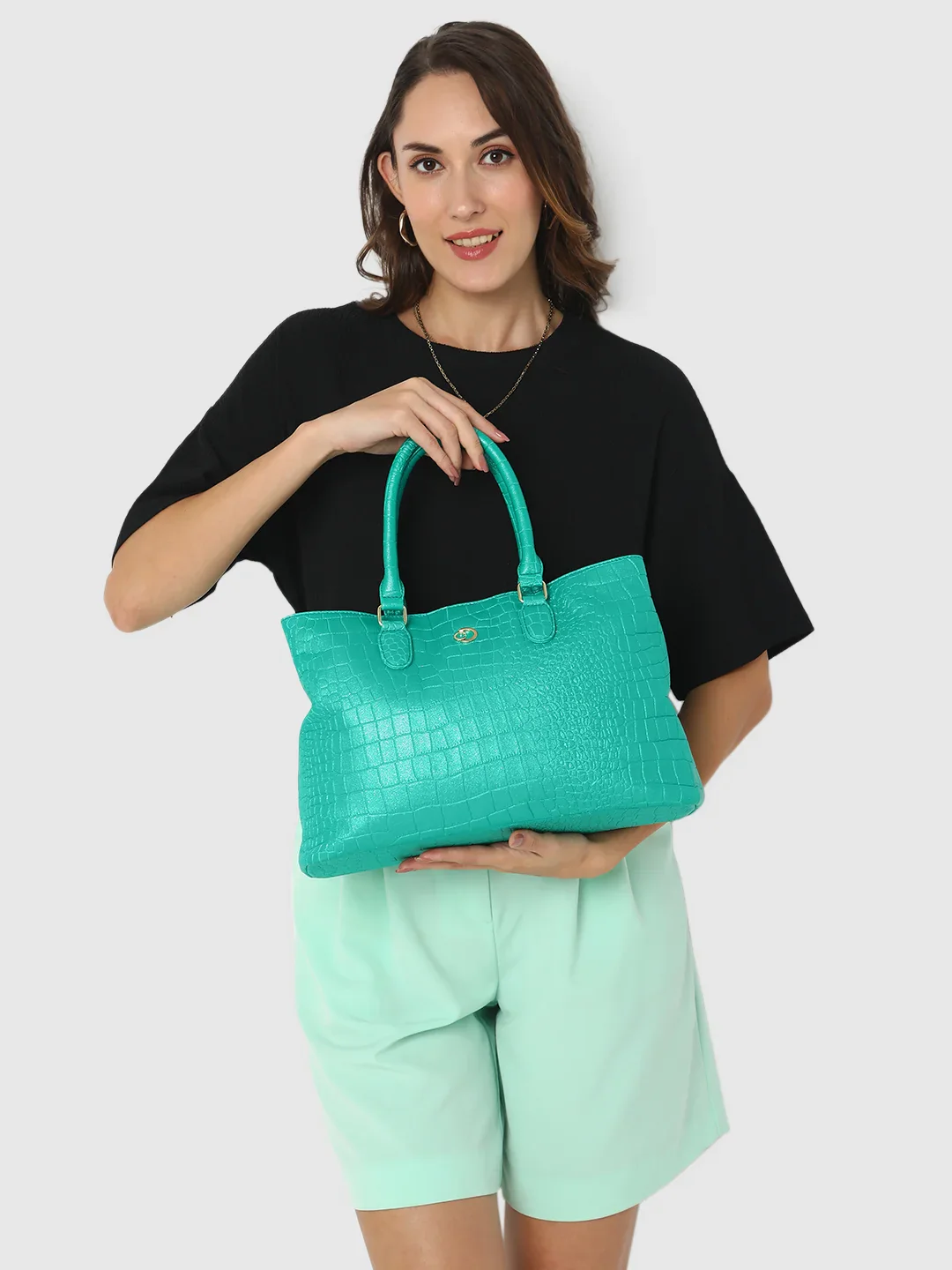 Caprese Eastwood Medium Metallic Green Tote Bag - Image 13