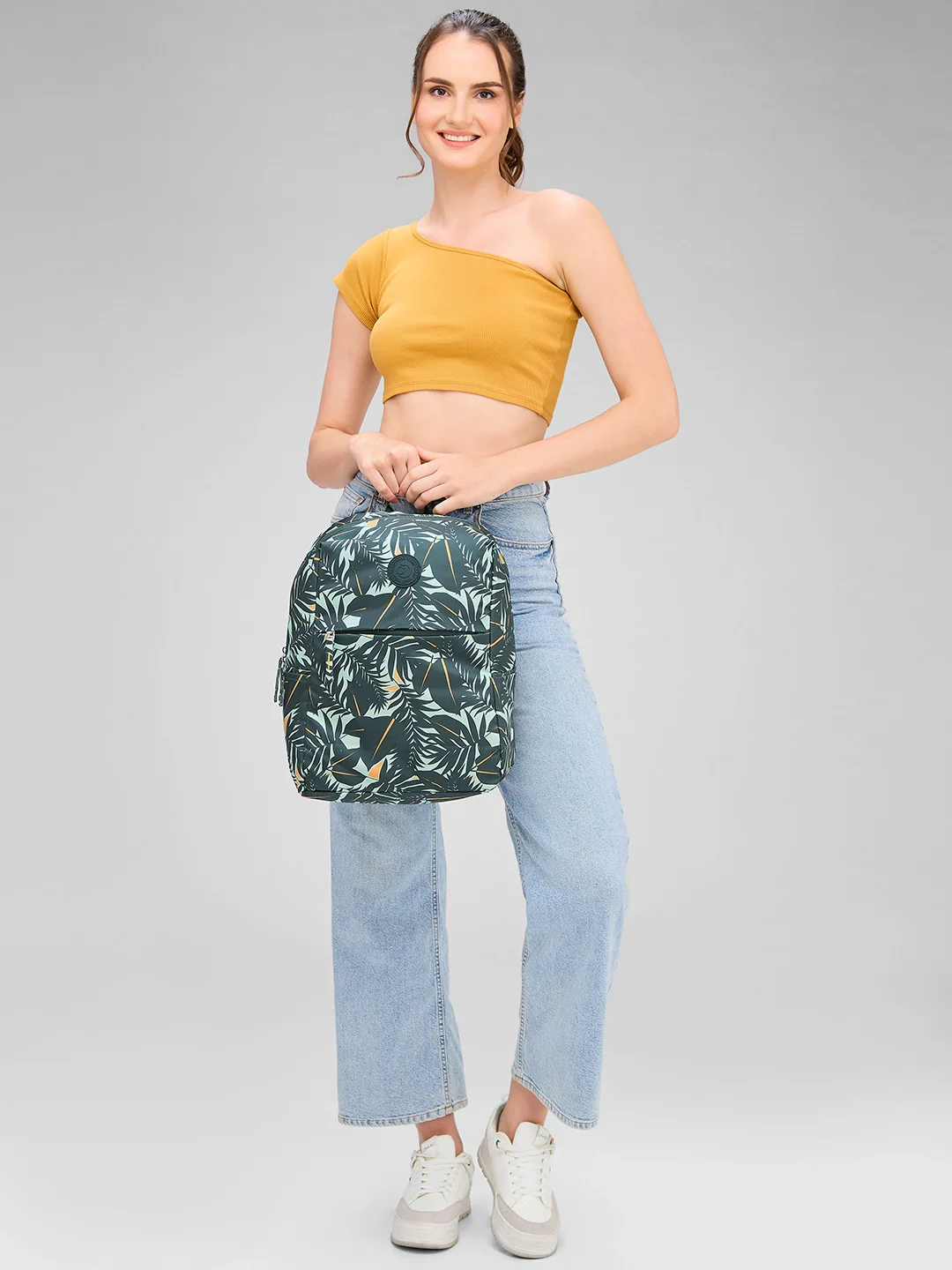 Caprese Eddy Medium Printed Green Laptop Backpack - Image 10