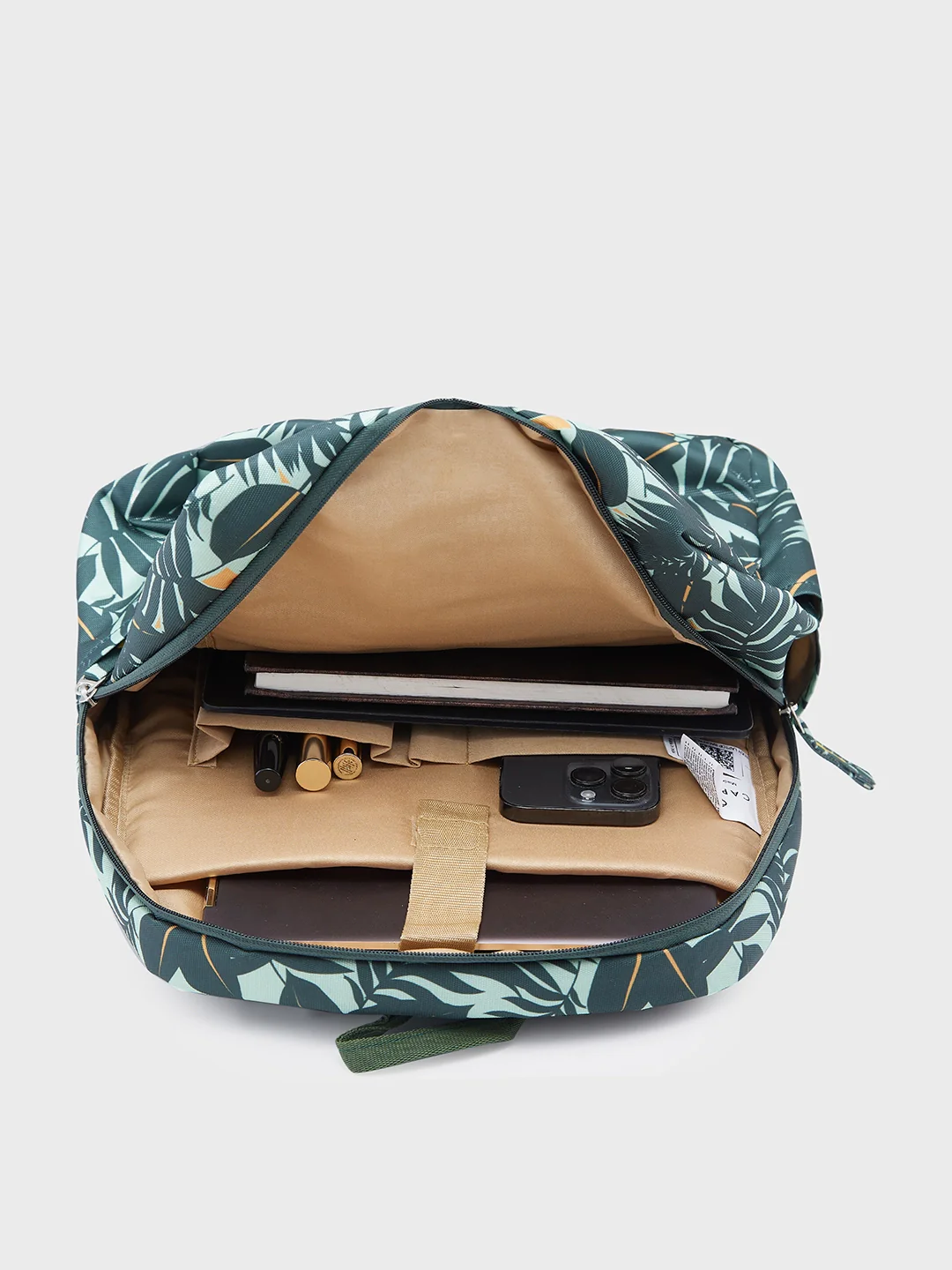 Caprese Eddy Medium Printed Green Laptop Backpack - Image 12