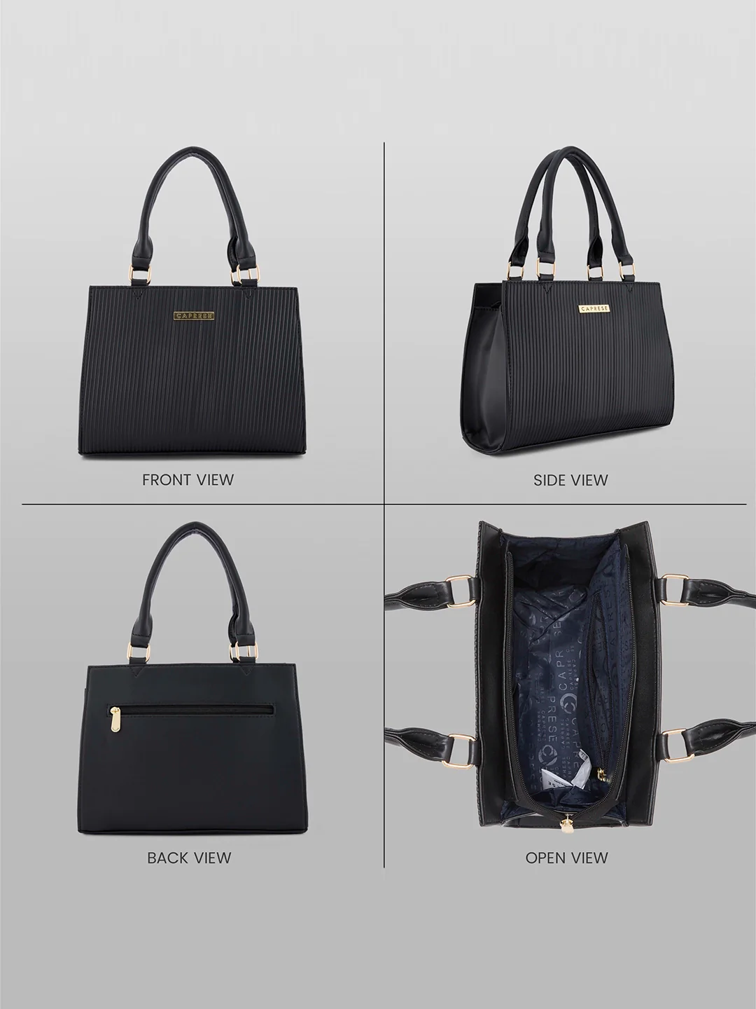 Caprese Ellen Medium Black Satchel Bag - Image 4
