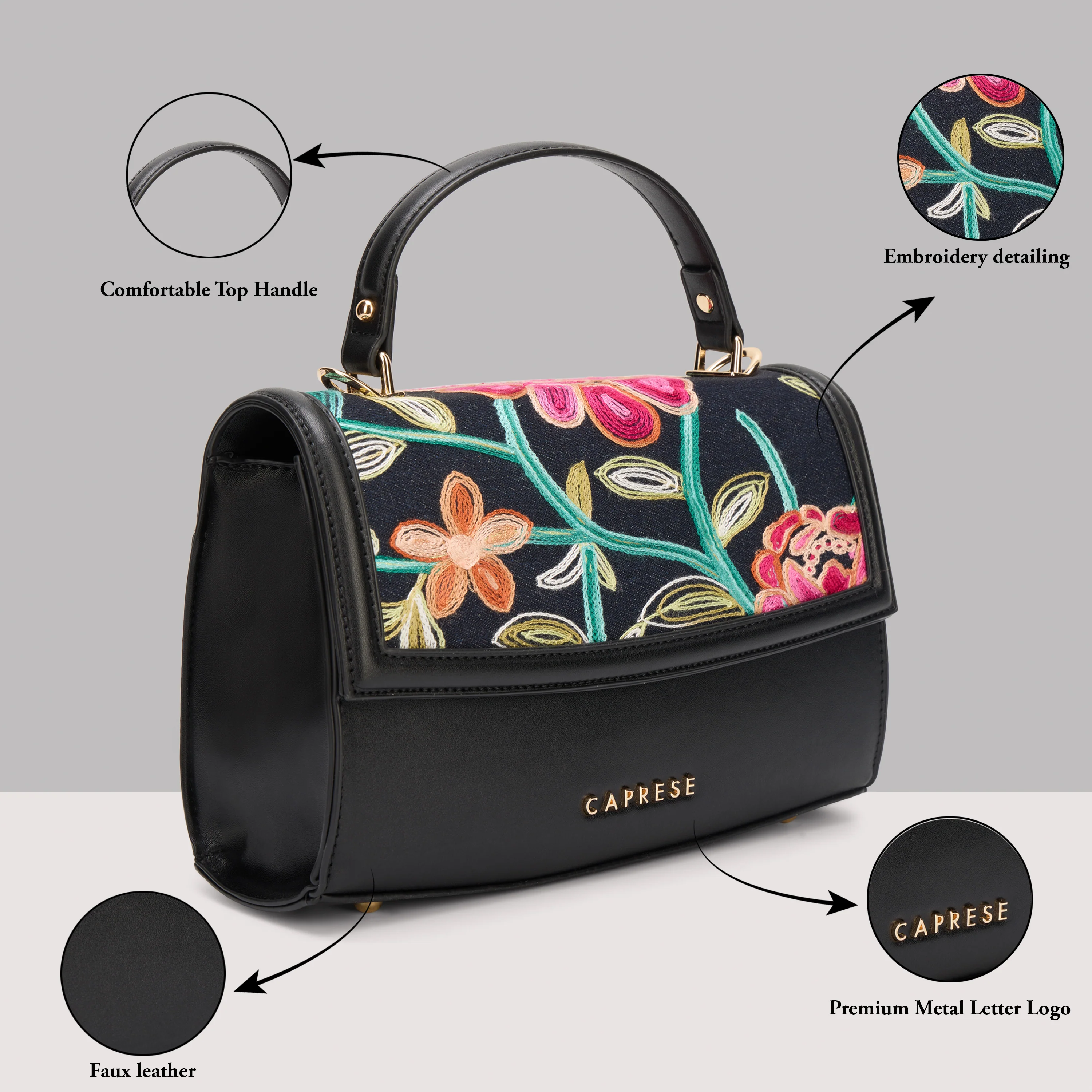 Caprese Elsa Medium Black Satchel Bag - Image 15