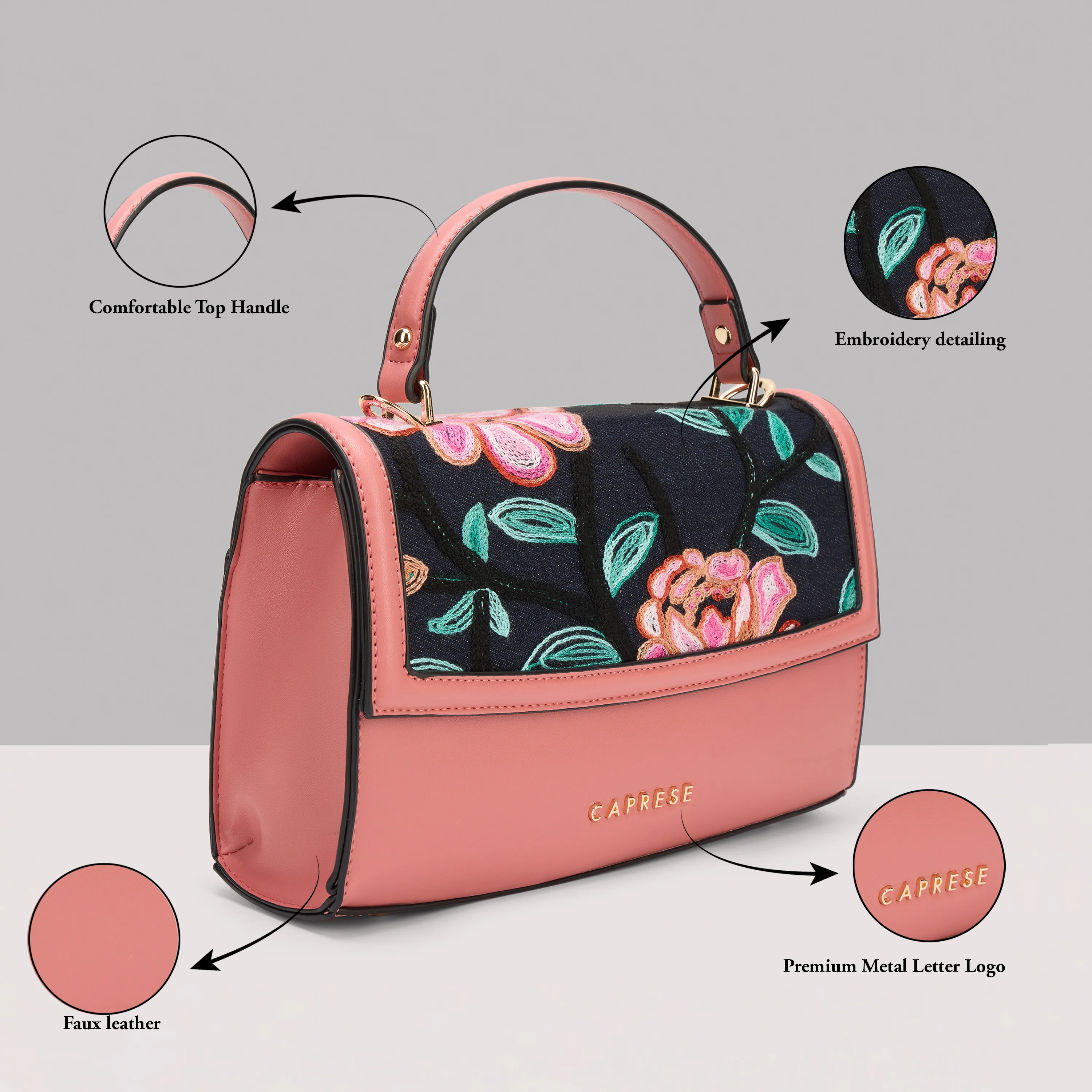 Caprese Elsa Medium Cosmetic Pink Satchel Bag - Image 16