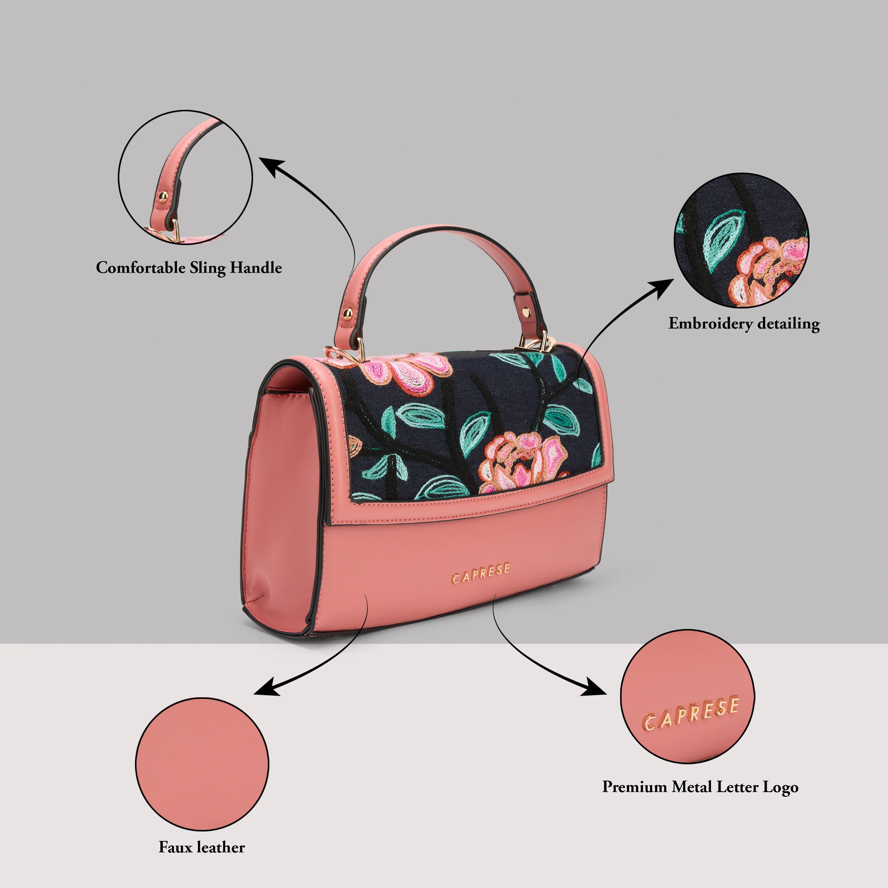 Caprese Elsa Medium Cosmetic Pink Sling Bag - Image 12