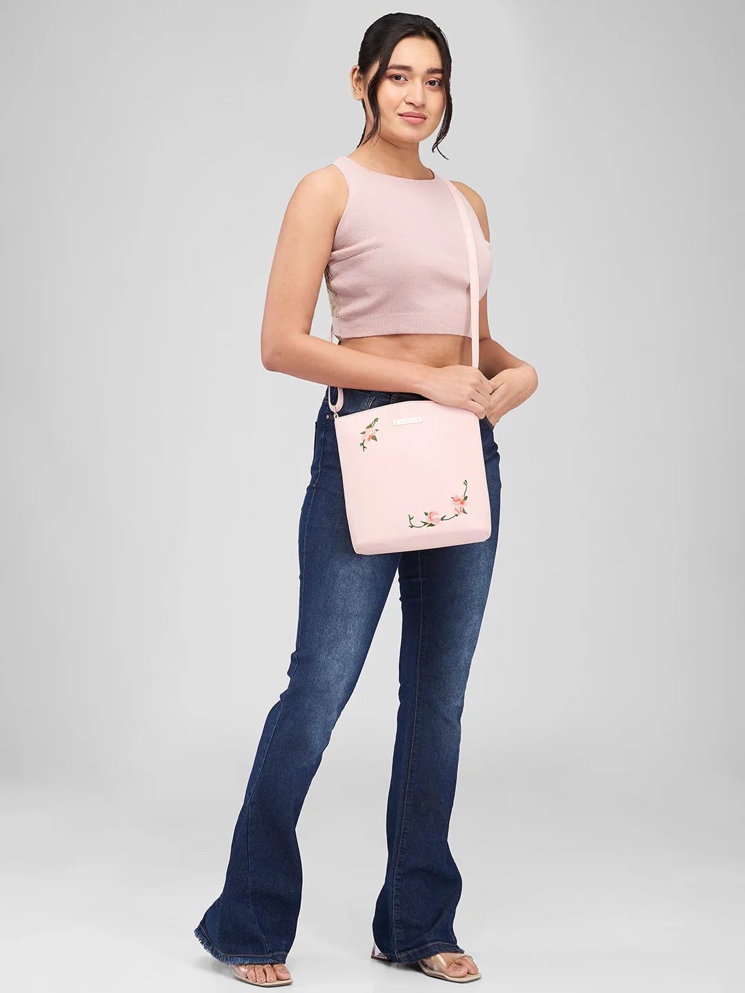 Caprese Elsy Large Powder Pink Sling Bag - Image 2