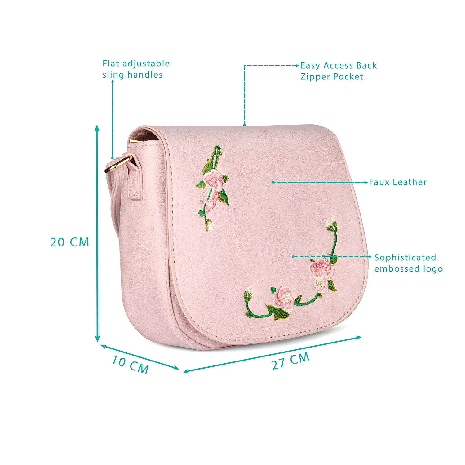 Caprese Elsy Medium Powder Pink Sling Bag - Image 3