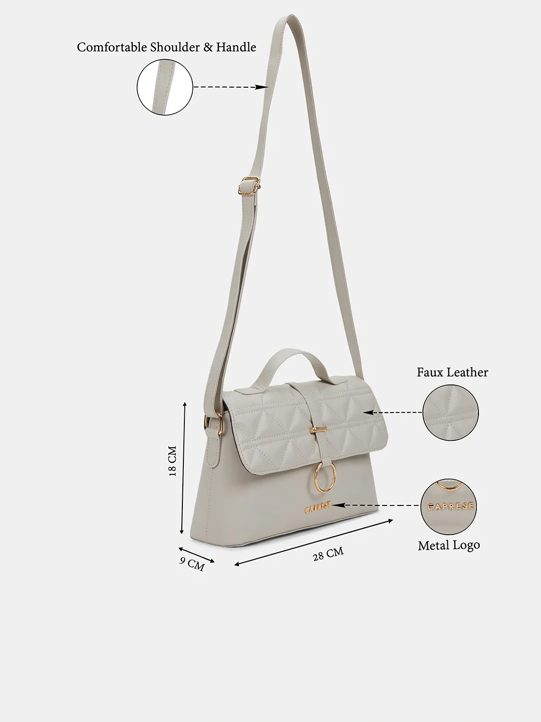 Caprese Elyna Medium Off White Sling Bag - Image 3