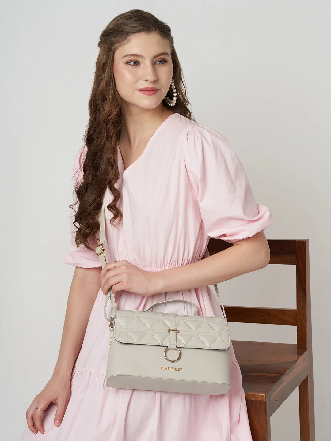 Caprese Elyna Medium Off White Sling Bag - Image 8