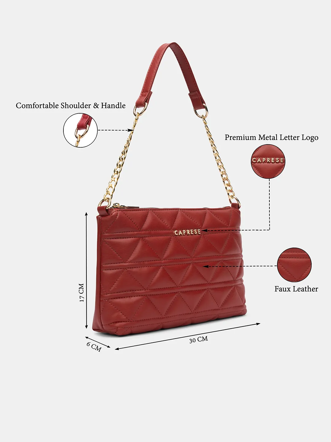 Caprese Elyna Medium Red Baguette Bag - Image 3