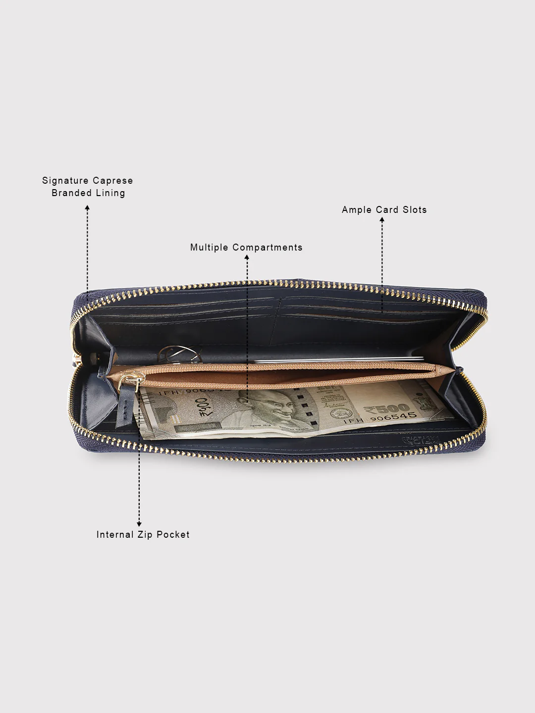Caprese Emma Large Navy Zip Around Wallet - Image 9