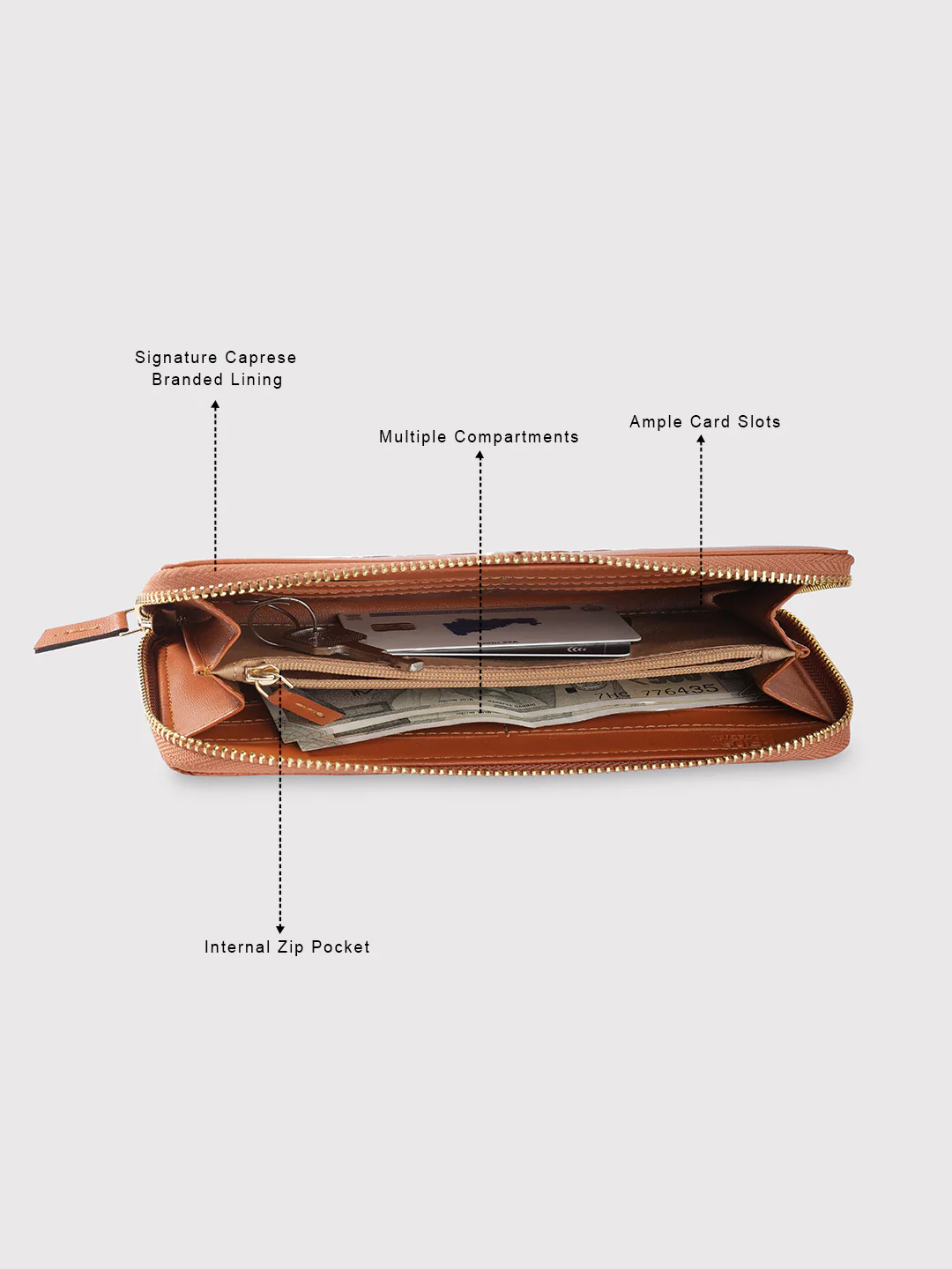 Caprese Emma Large Tan Zip Wallet - Image 12
