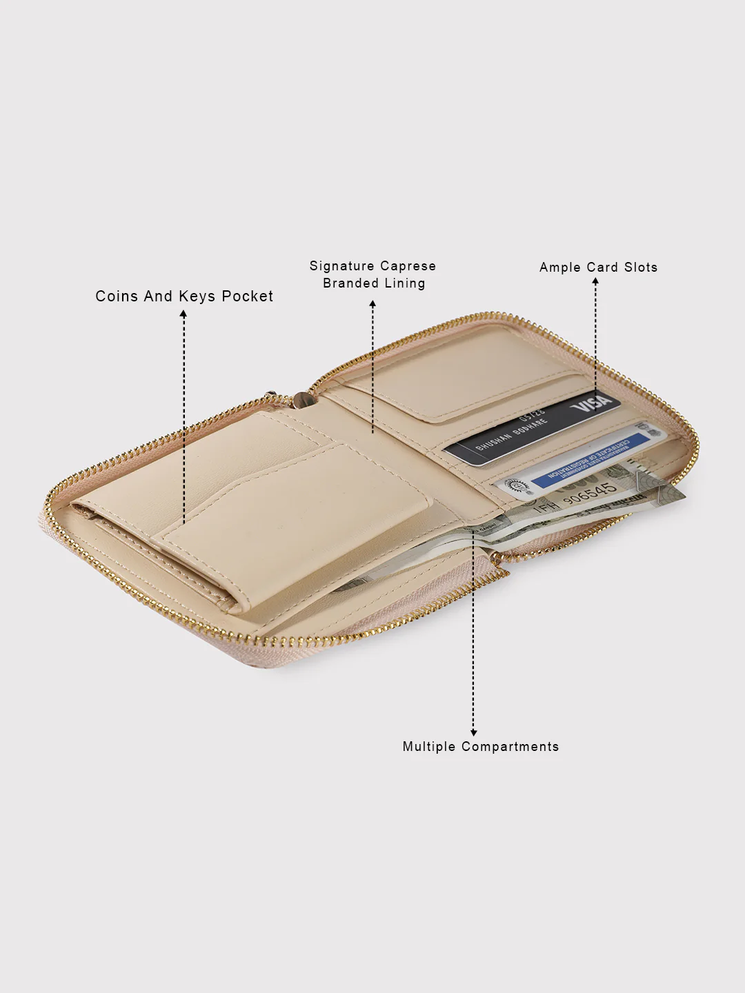 Caprese Emma Small Beige Zip Around Wallet - Image 6