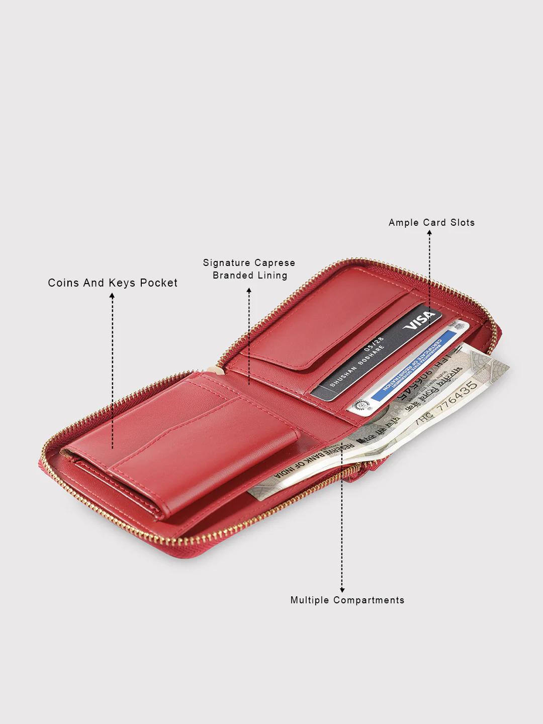 Caprese Emma Small Bordeaux Zip Around Wallet - Image 13