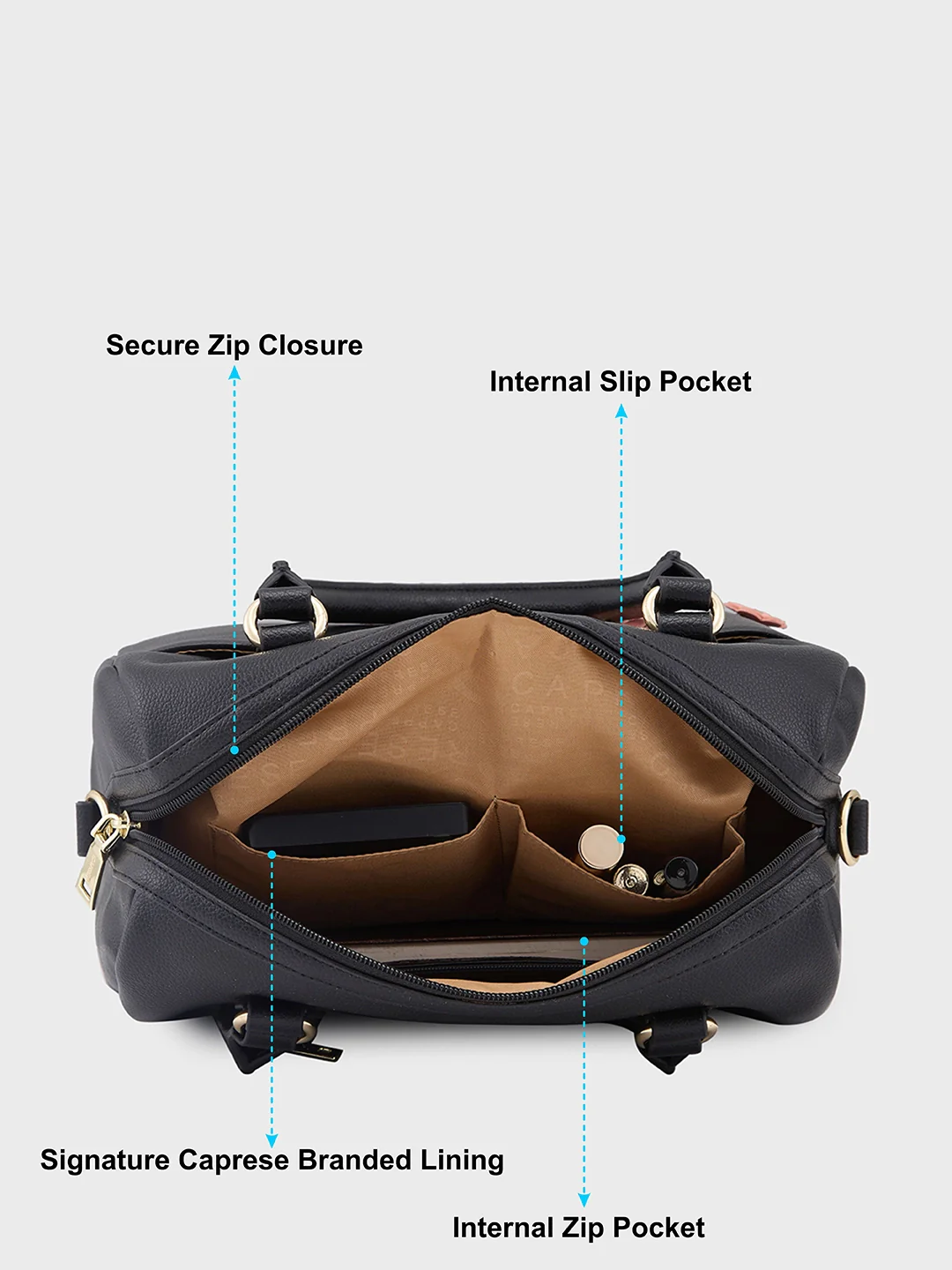 Caprese Erica Medium Black Satchel Bag - Image 7