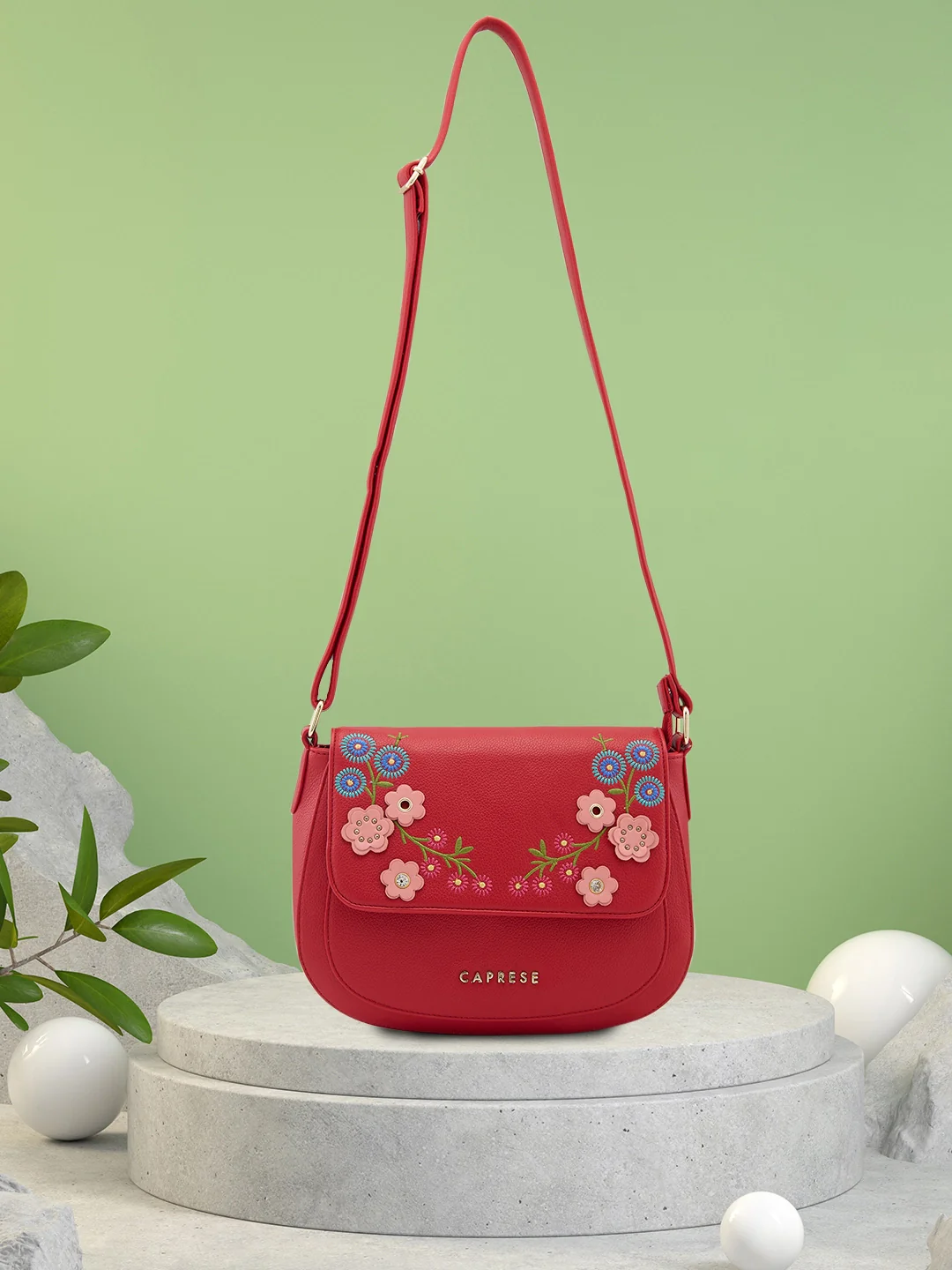 Caprese Erica Medium Embroidered Maroon Sling Bag - Image 14
