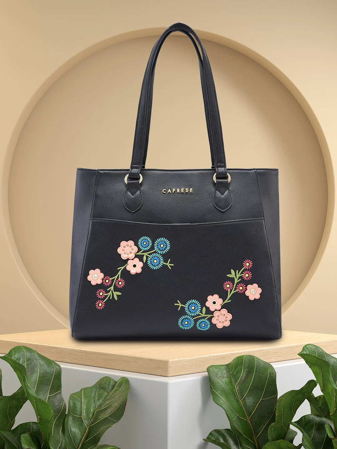 Caprese Erica Medium Floral Black Tote Bag - Image 7