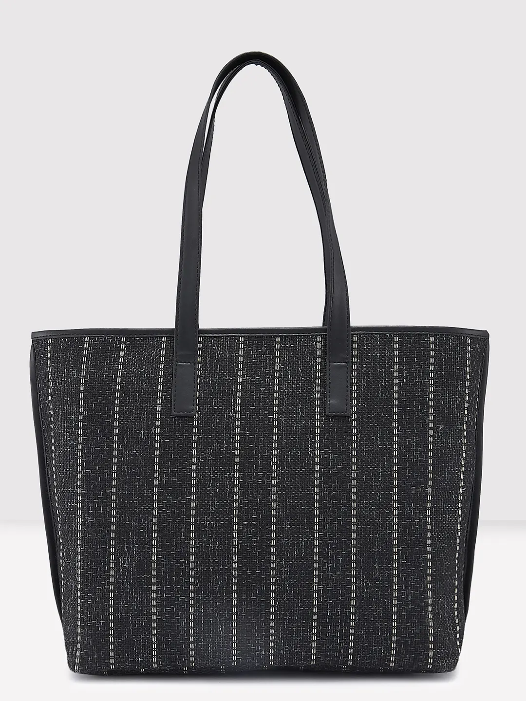 Caprese Evana Medium Striped Black Tote Bag - Image 3