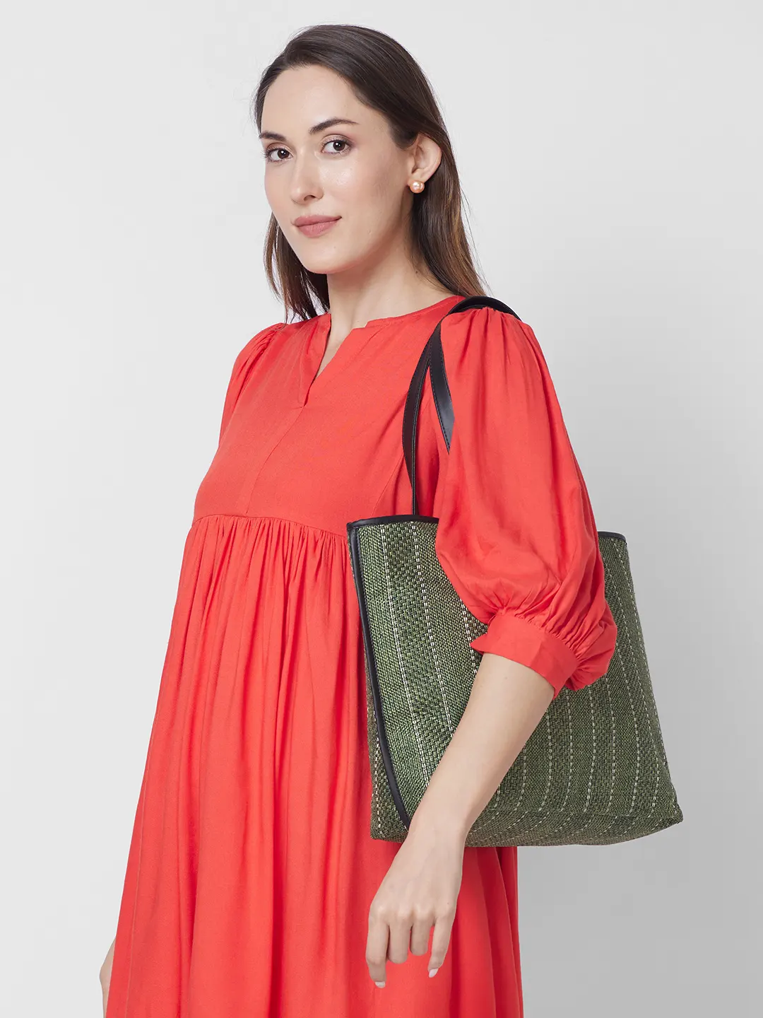 Caprese Evana Medium Striped Green Tote Bag - Image 11