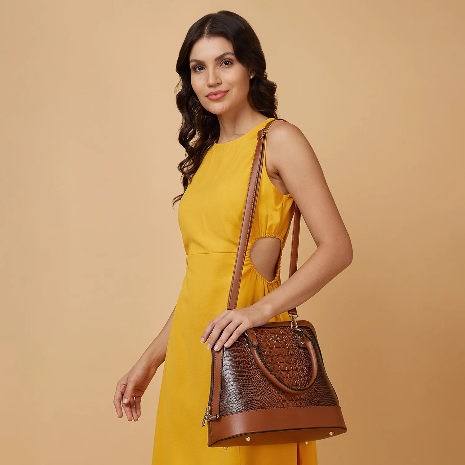 Caprese Felix Medium Tan Satchel Bag - Image 9
