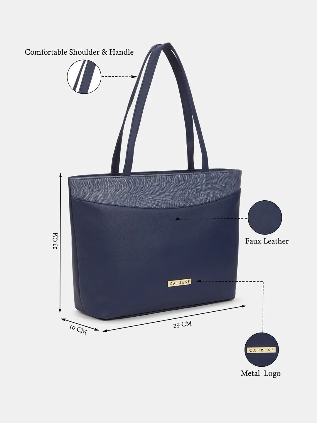 Caprese Fergi Medium Navy Blue Tote Bag - Image 3