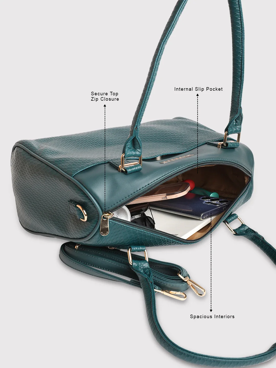 Caprese Fiona Medium Teal Satchel Bag - Image 7