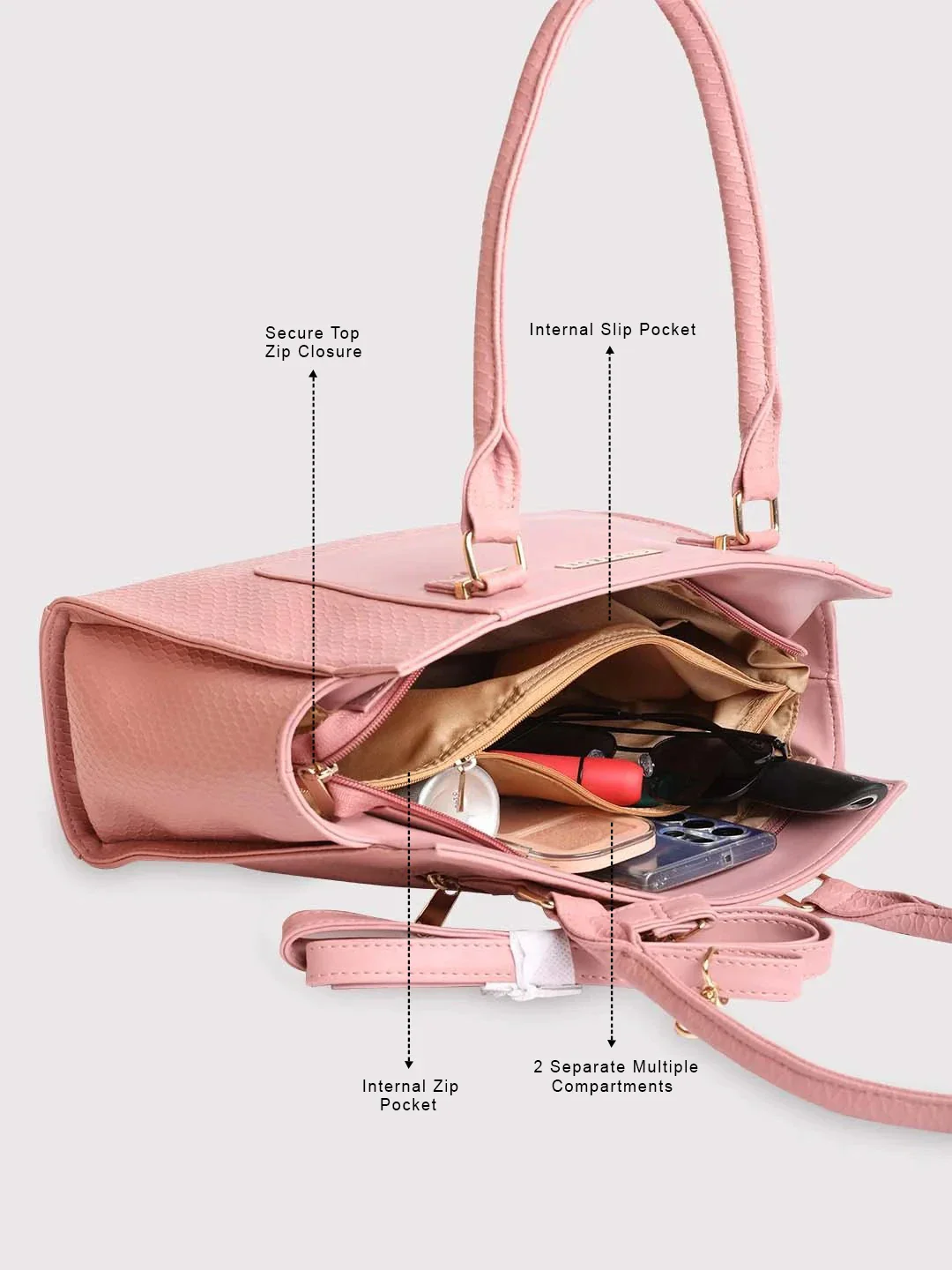 Caprese Fiona Medium Light Pink Office Tote Bag - Image 8