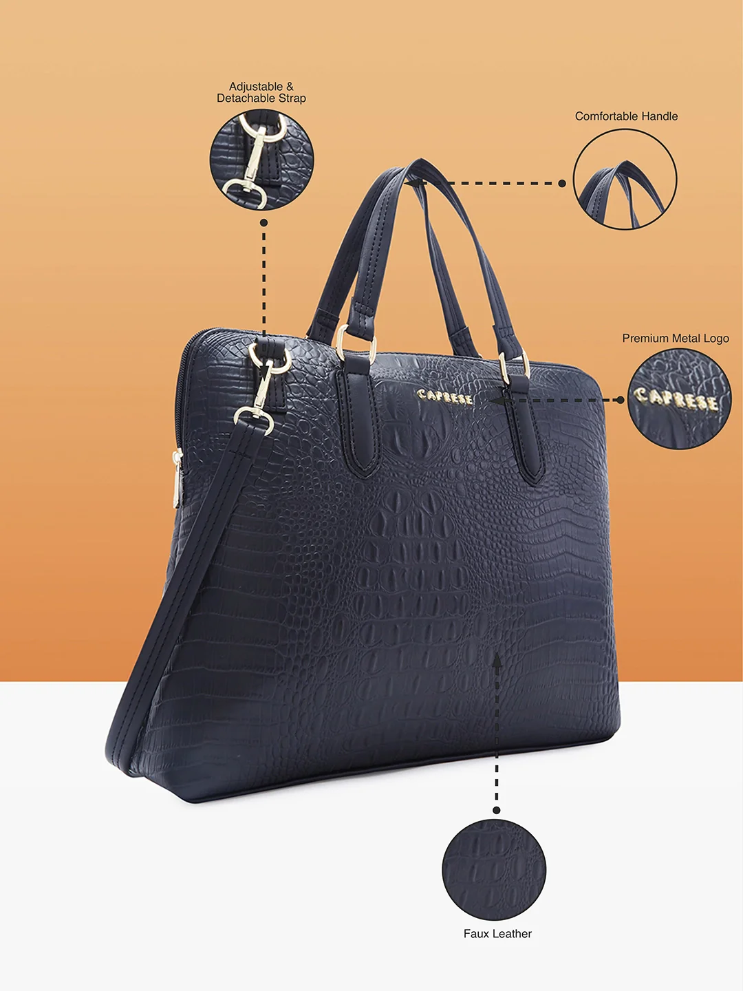 Caprese Flix Medium Black Laptop Bag - Image 6