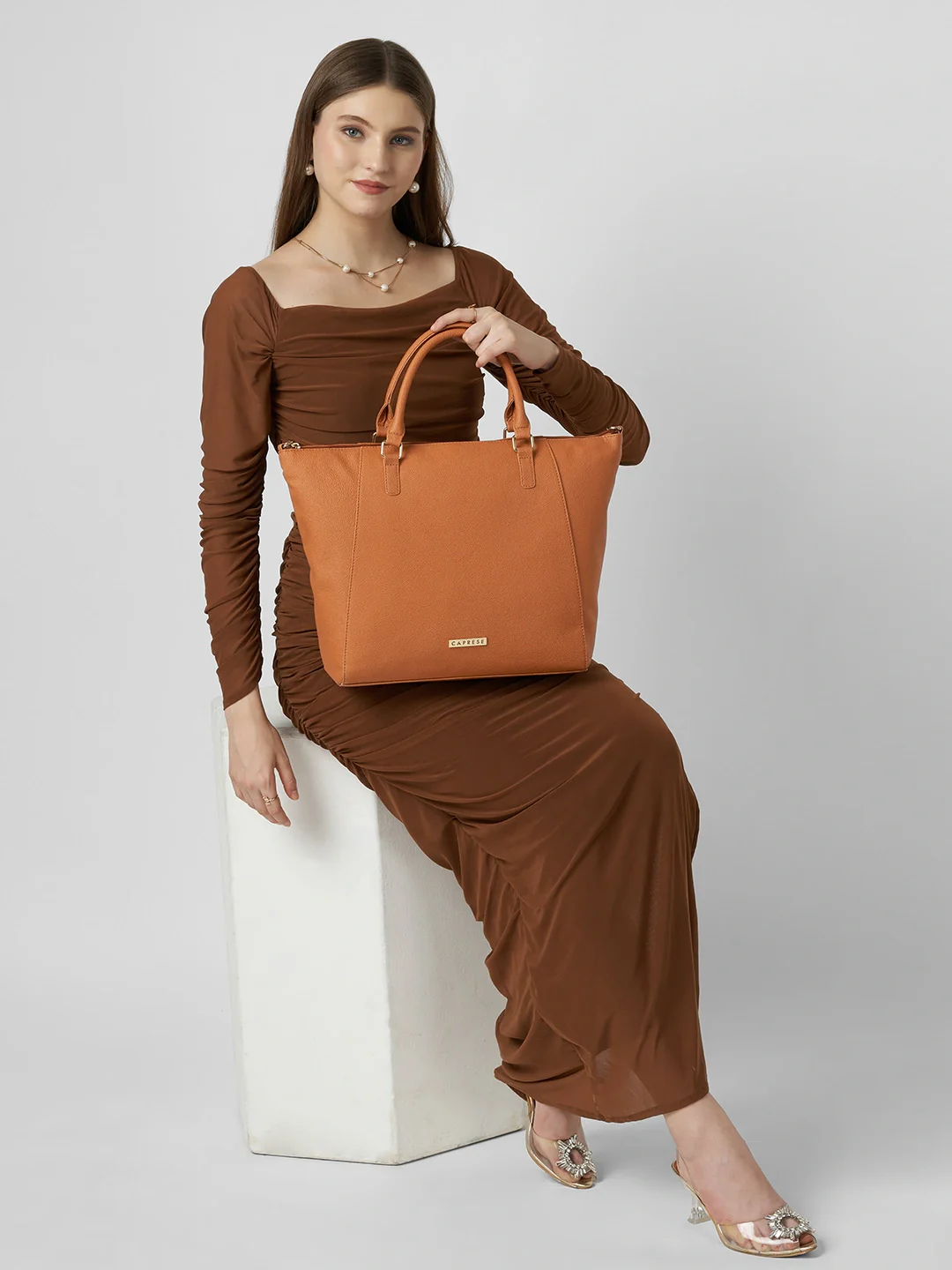 Caprese  Foxtail Large Tan Satchel Bag - Image 9