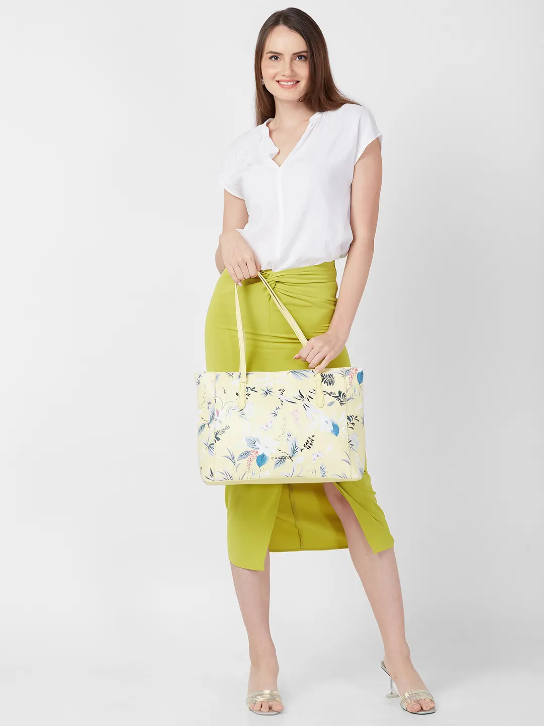 Caprese Gemma Floral Printed Large Yellow Tote Bag - Image 9