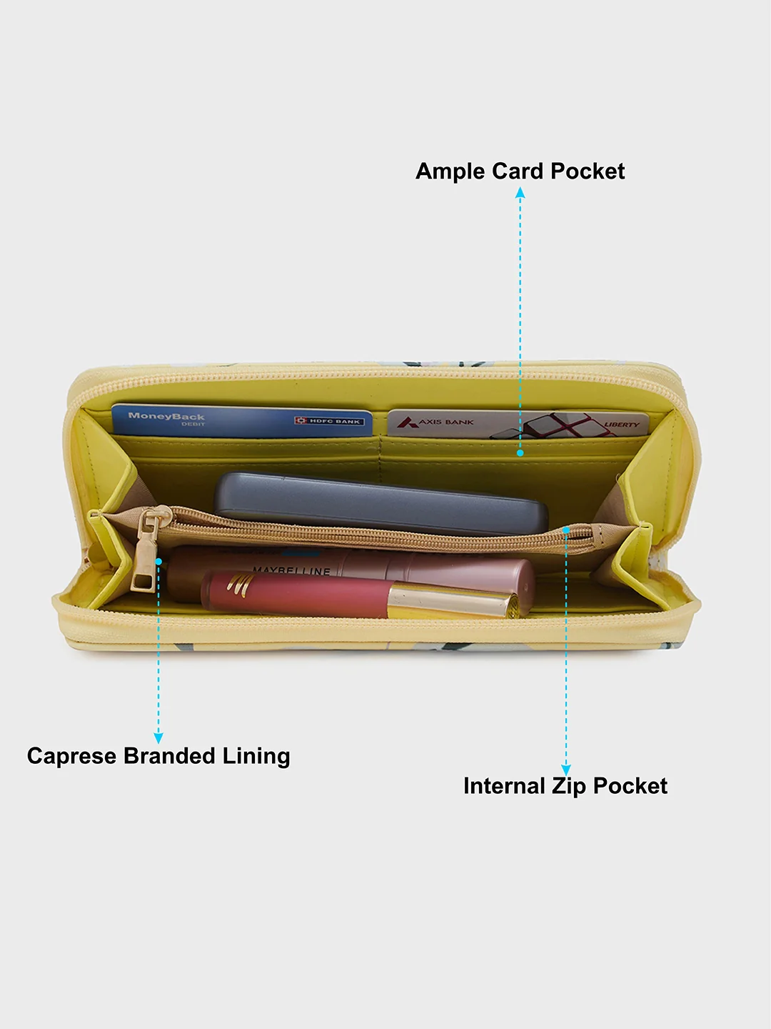 Caprese Gemma Medium Yellow Zip Around Wallet - Image 6