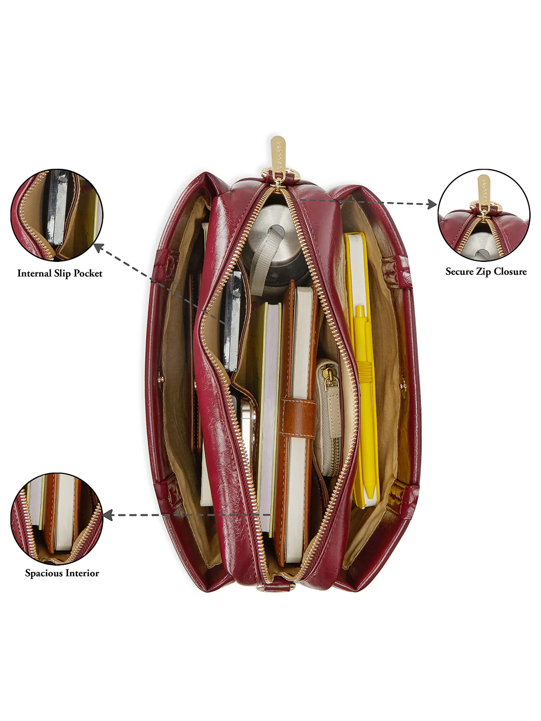 Caprese Geneva Medium Cherry Lacquer
 Satchel - Image 15